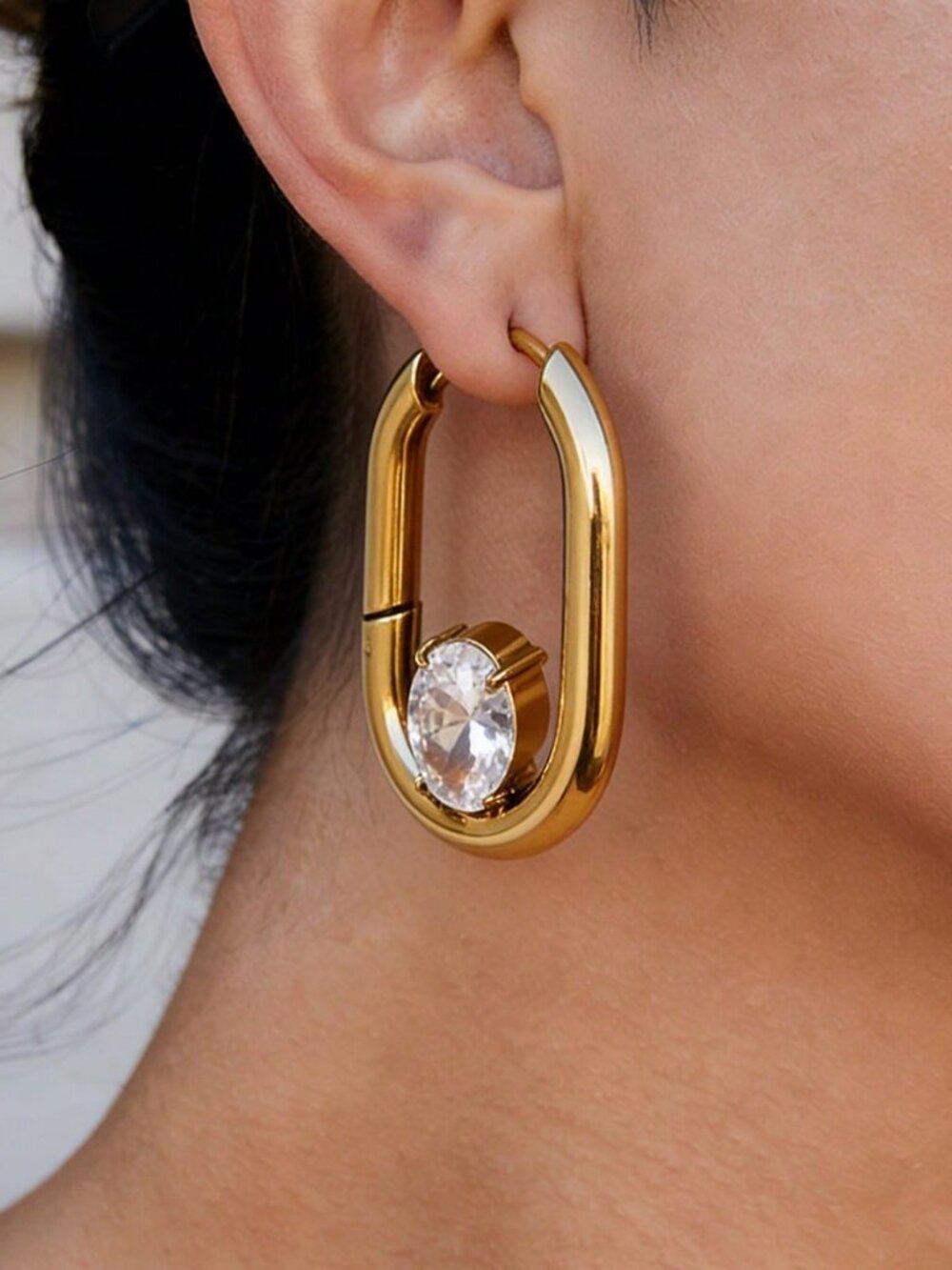 Women's  Cz Diamond Rhinestone  Gold Hoop Earrings